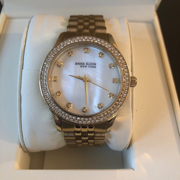 Anne Klein 12/7742MPGB York Stainless Gold-Tone Watch Mother-of-Pearl Dial - Picture 1 of 10